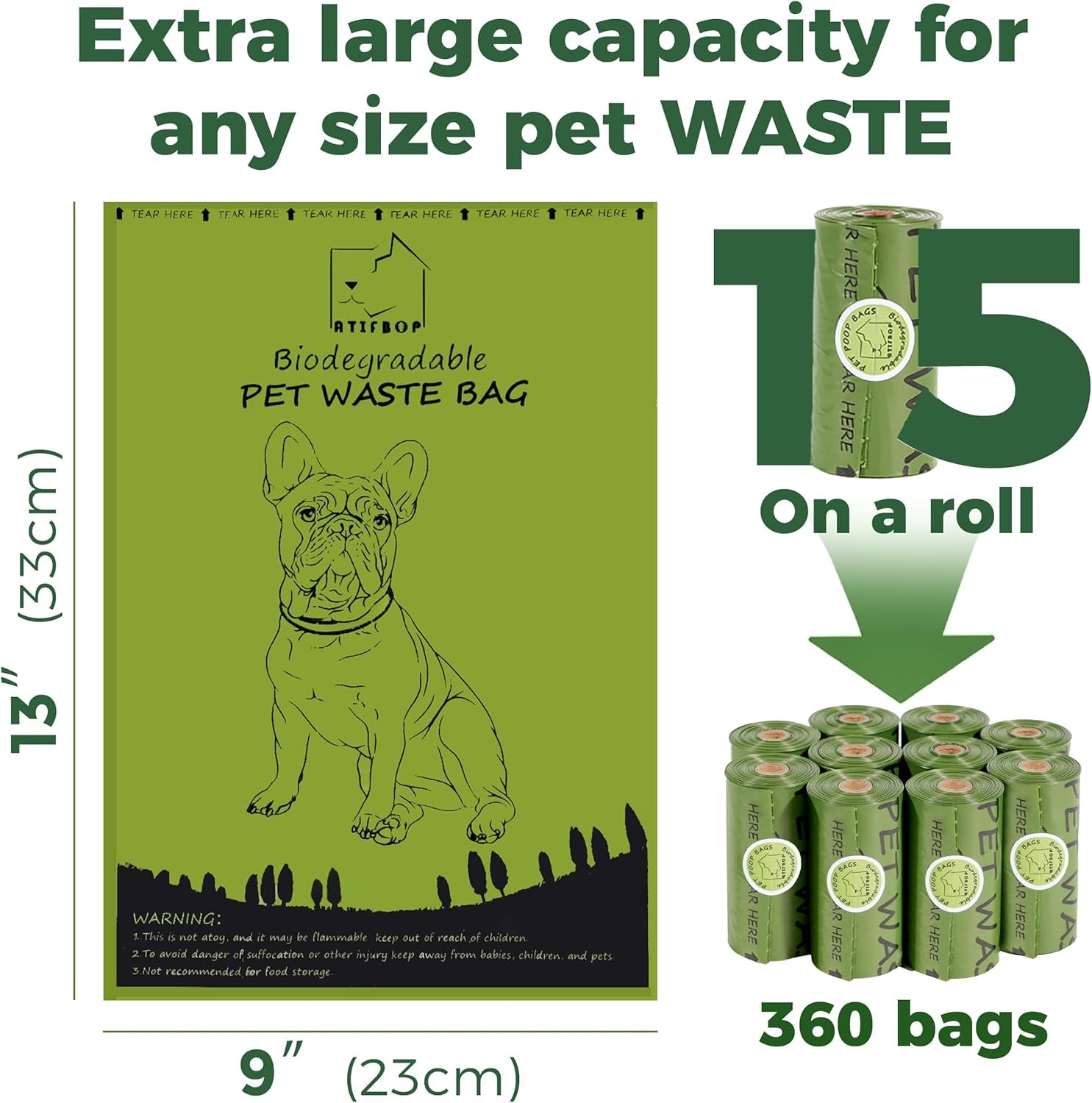 Biodegradable Dog Poop Bags Rolls 360 Count Scented, Leak Proof and Extra Thick Waste Bag Refill (Scented)